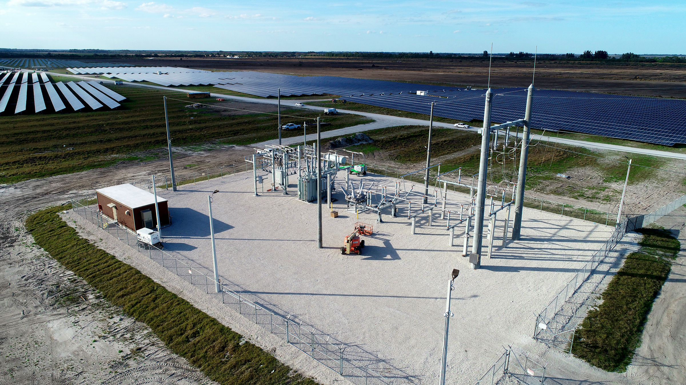 Graves Electrical Services Finca Substation Overhead View with Solar Panels
